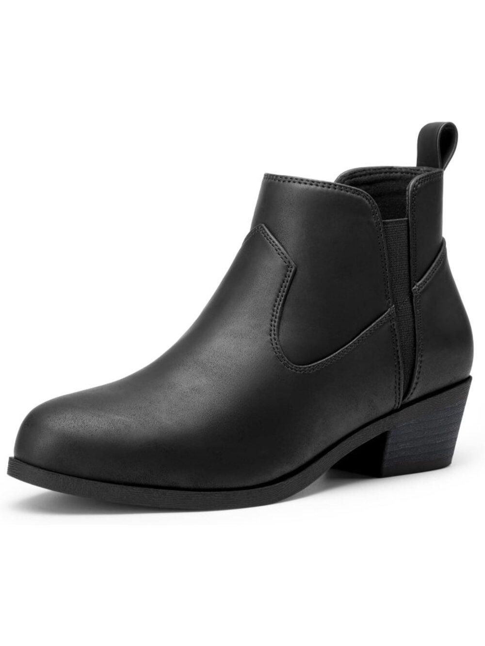 Women's Black Comfortable Chunky Low Heel Slip On Casual Work Short Ankle Boots